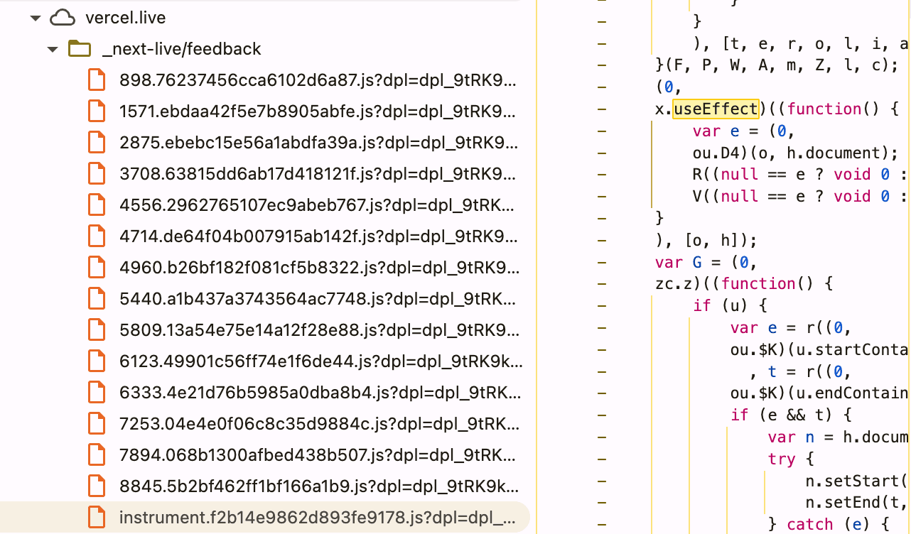 로드되는 다양한 Vercel Toolbar 관련 스크립트